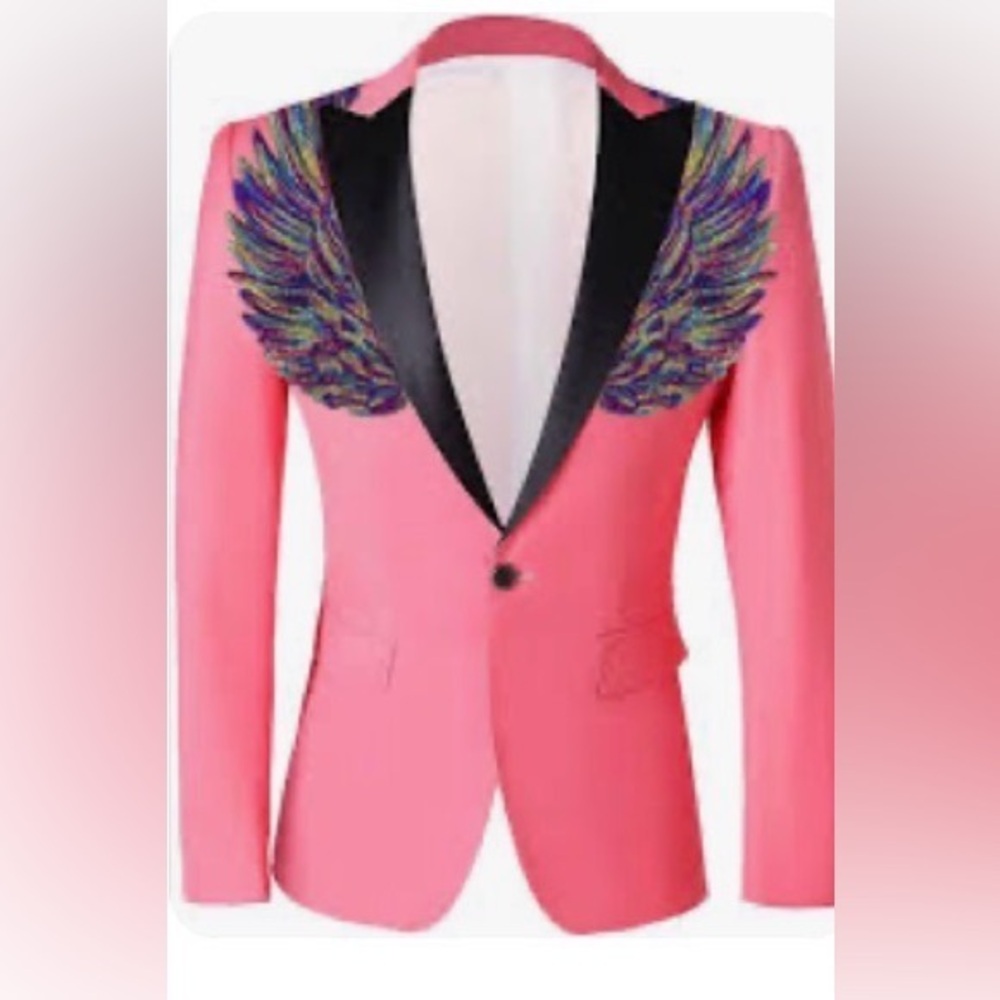 Bold Pink Blazer with Embroidered Wing Detail